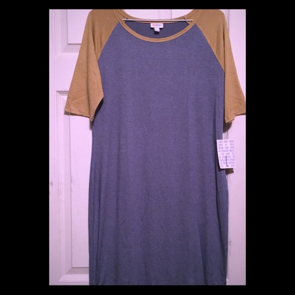 Lularoe Large Julia - heathered gray and mustard